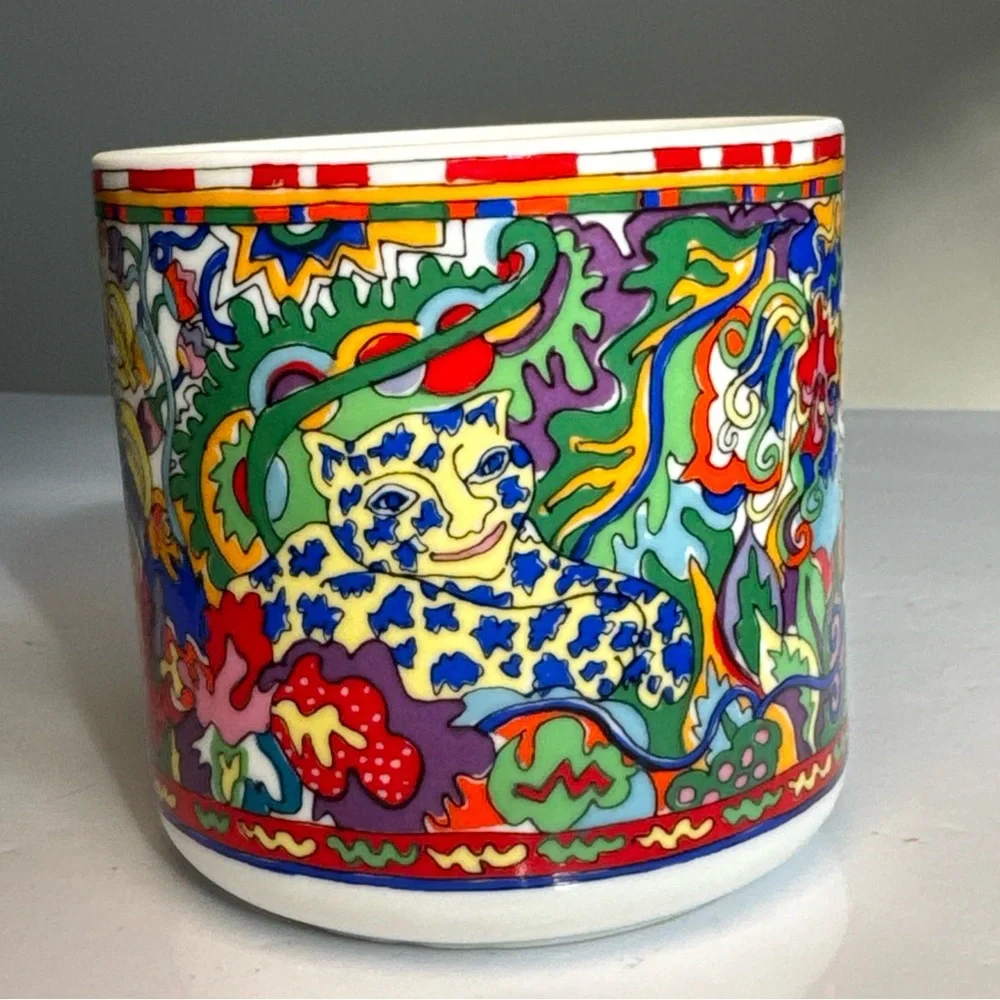 Vintage 1970s Ceramic Yves Saint Laurent Rive Gauche Vanity Jar NO LID Abstract